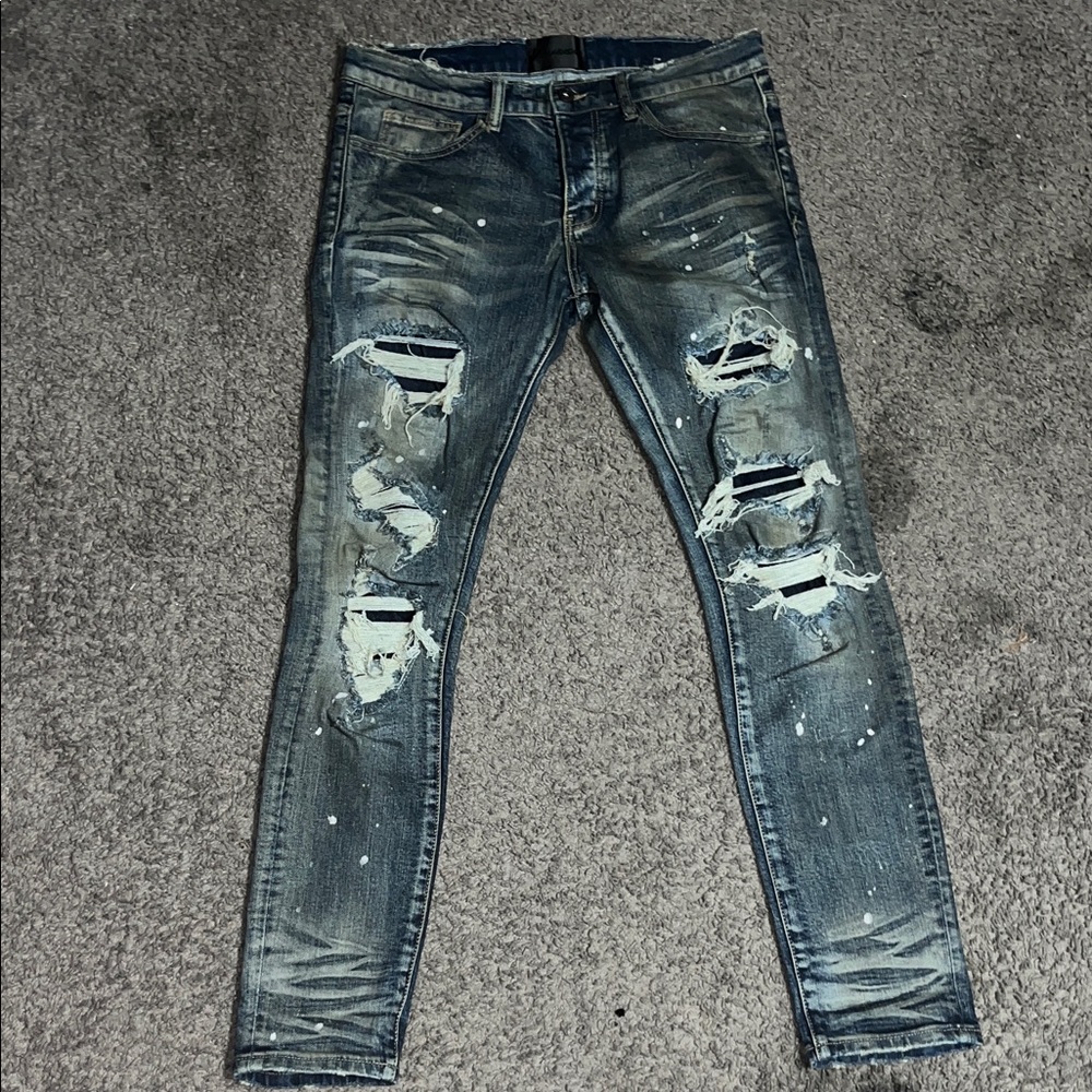 Valabasas Men's Distressed Skinny Jeans in Faded Blue